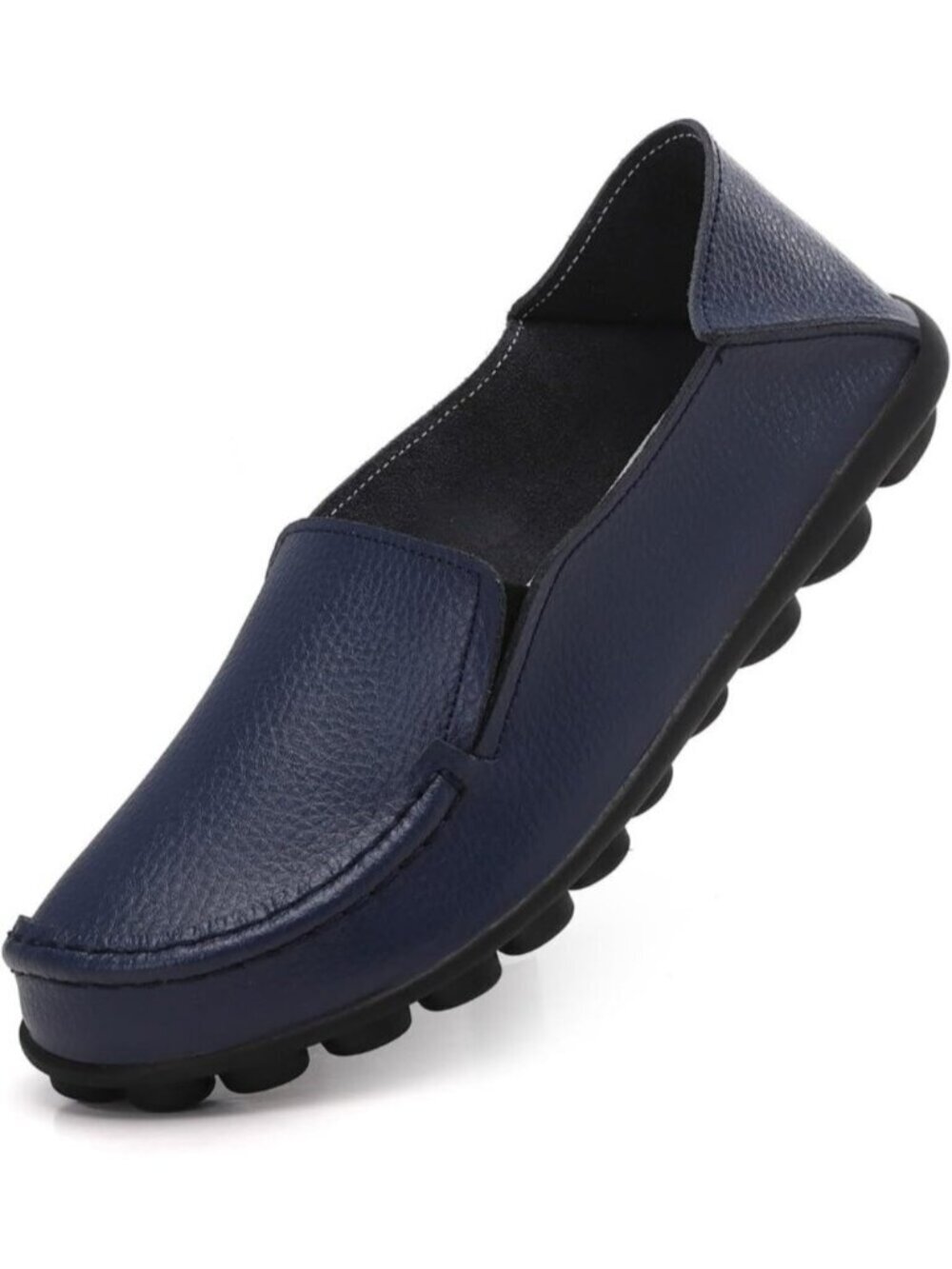 〽️Women’s Navy Blue Leather Slip On Loafers Comfortable Walking Flats Casual
